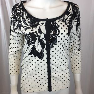 WHBM polka dot floral cardigan sweater 3/4 sleeve